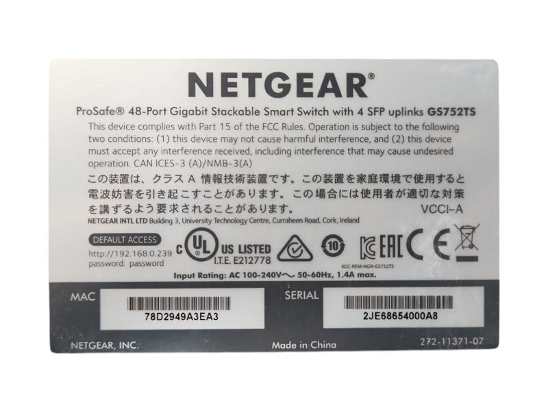 NetGear ProSafe GS752TS 48-Port Gigabit Smart Managed Switch