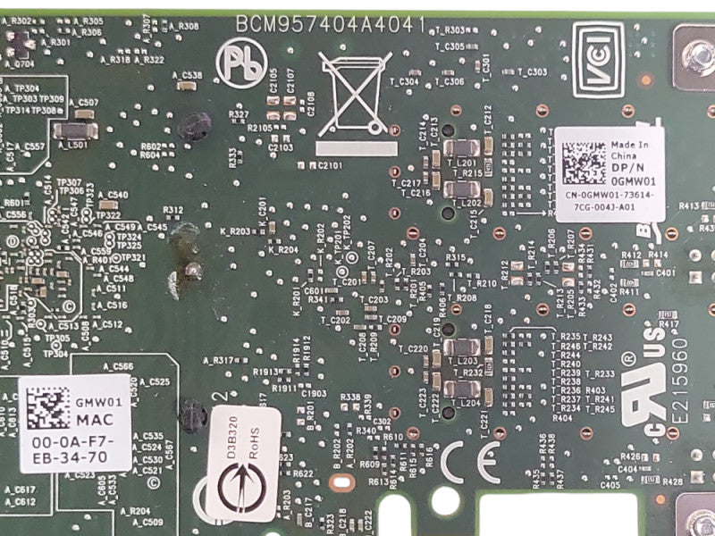Dell Broadcom BCM9574 Dual-Ports SFP+ 10Gbps Network Card 0GMW01 w/ SFPs Q_