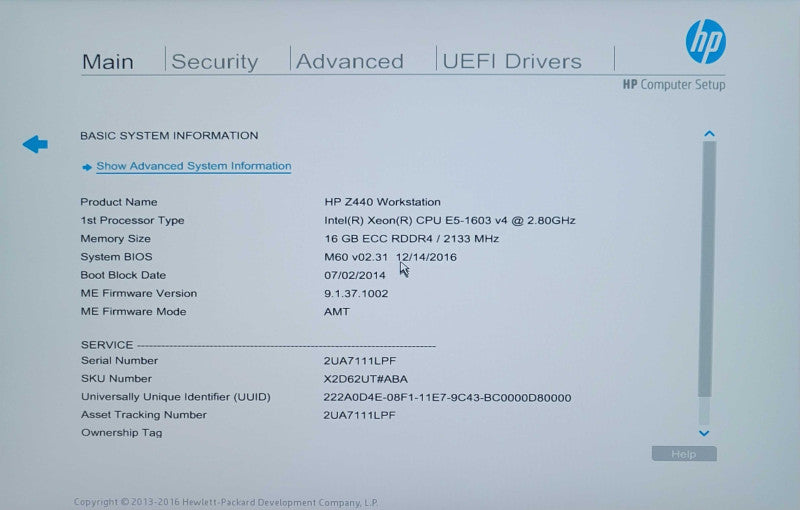 HP Z440 Workstation, Xeon E5-1603v4 2.80GHz, 16GB DDR4, K2200, No HDD _