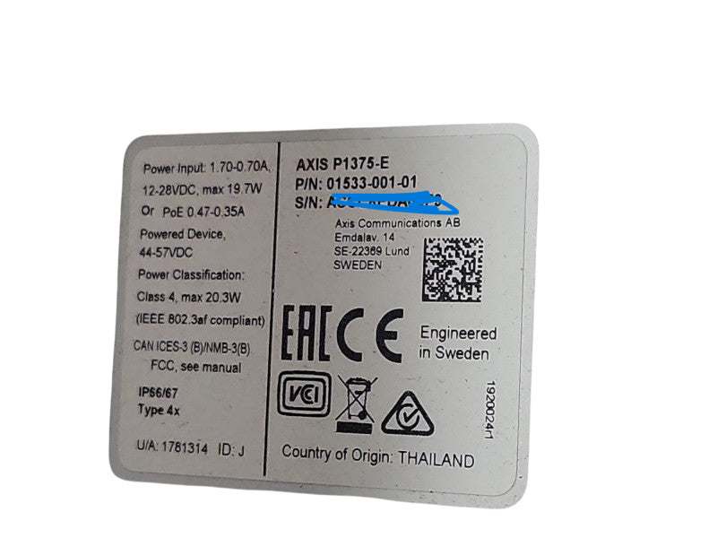 Axis Communications 01533-001 P1375-E 2 MP Outdoor Network Box Camera _