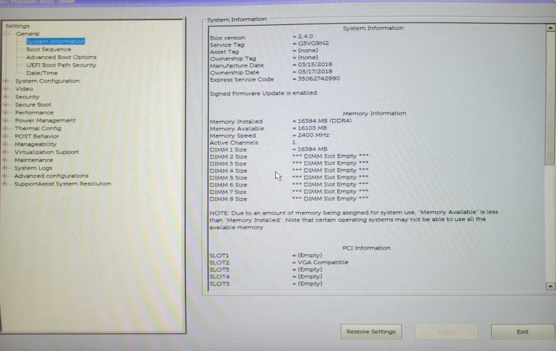 Dell Precision 5820 Xeon W-2104 3.20GHz, 16GB DDR4, K2200 GPU, READ _