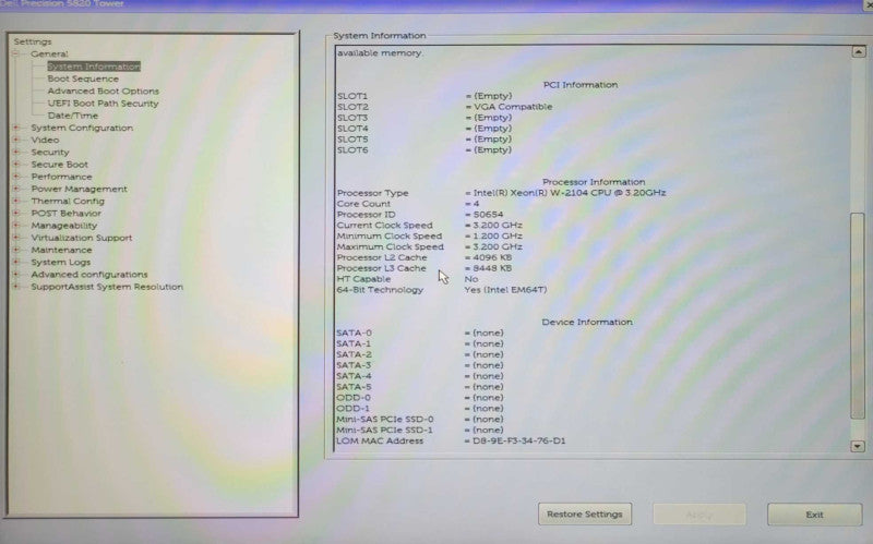 Dell Precision 5820 Xeon W-2104 3.20GHz, 16GB DDR4, K2200 GPU, READ _
