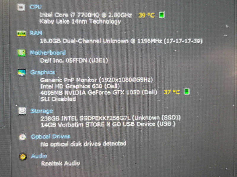 Dell XPS 15 9560 i7-7700HQ 16GB DDR4 GTX 1050 256GB SSD  β Lap200