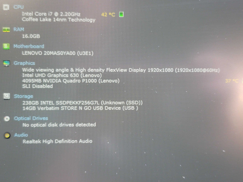 Lenovo ThinkPad P52 i7-8750H 16GB DDR4 Quadro P1000 256GB SSD  β Lap200