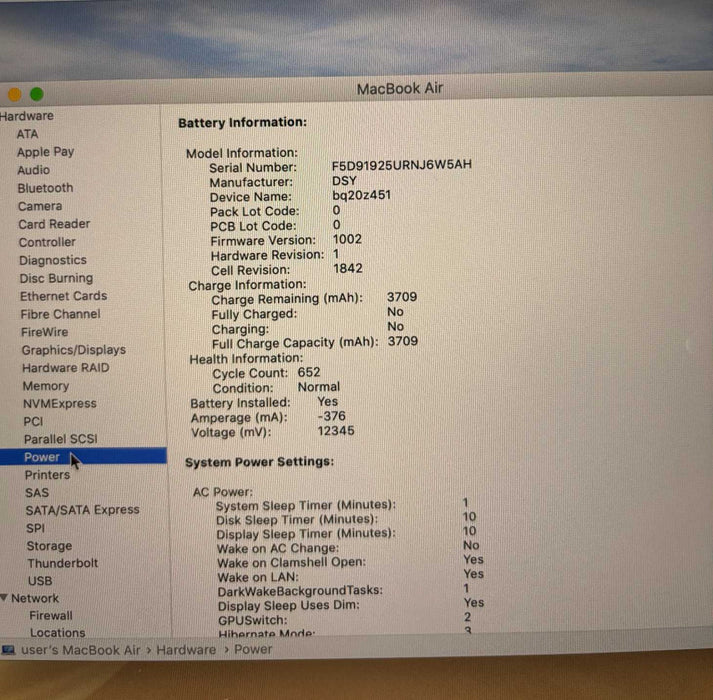 Apple MacBook Air 13" Silver 2019 i5-8210Y 8GB 128SSD No Power Adapter
