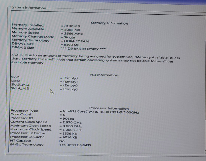 Dell OptiPlex 3070 SFF i5-9500@3.00GHz 8GB DDR4 RAM NO-HDD/SSD  Q
