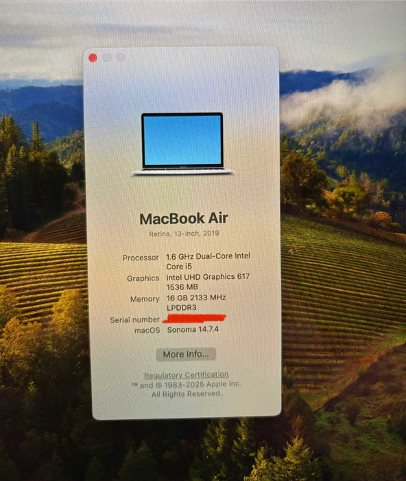 Apple MacBook Air 13" Silver 2019 i5-8210Y 16GB RAM 128SSD No Power Adapter