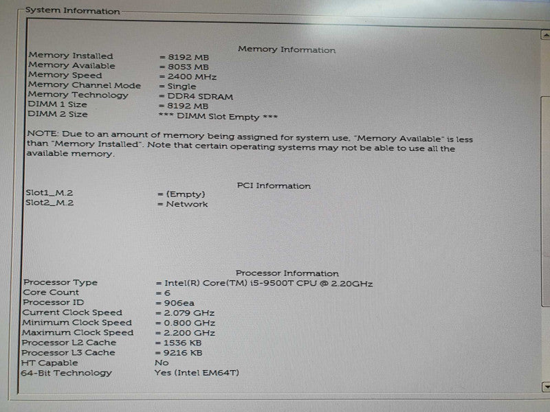 Dell OptiPlex 7070 USFF Intel i5-9500T 2.20GHz 8GB RAM - NO HDD Q