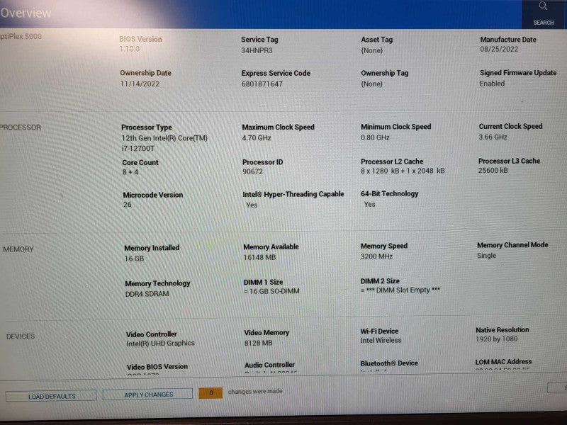 Dell OptiPlex 5000 Micro i7-12700T 16GB RAM No HDD $