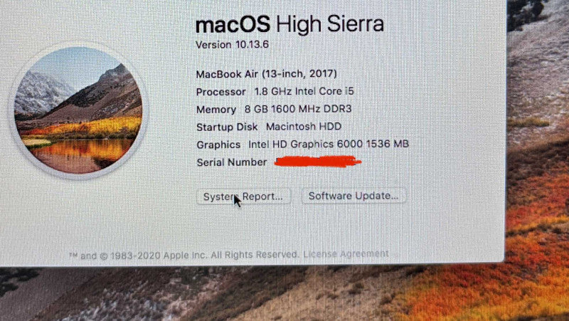 Apple MacBook Air 13" 2017 i5-5350U 8GB 256SSD No Power Adapter READ