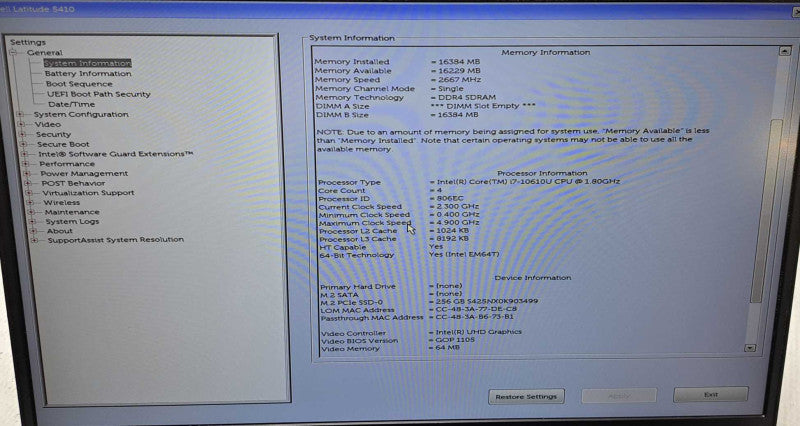 Dell Latitude 5410 Core i7-10610U @1.80GHz, 16GB DDR4, 256GB NVMe, Wi-Fi 6  Lap200