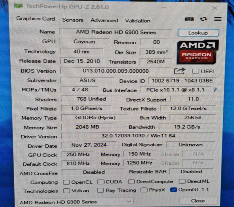 Asus AMD Radeon HD 6950 | 2GB GDDR5 Graphics Card | HDMI DP DVI