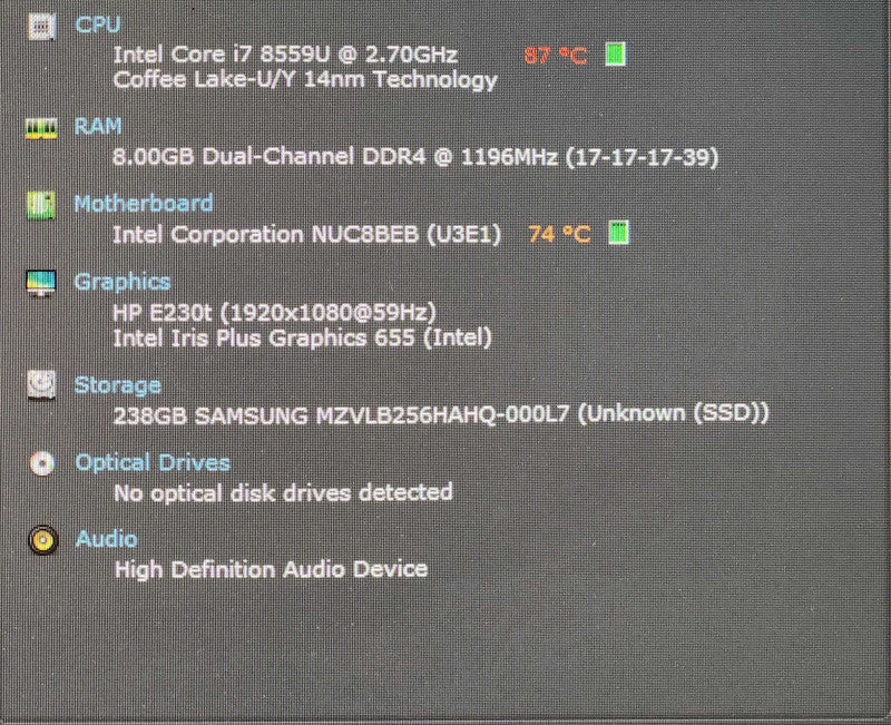Intel NUC BOXNUC8i7BEH1 i7-8559U, 8GB RAM, 256GB NVMe, WiFi