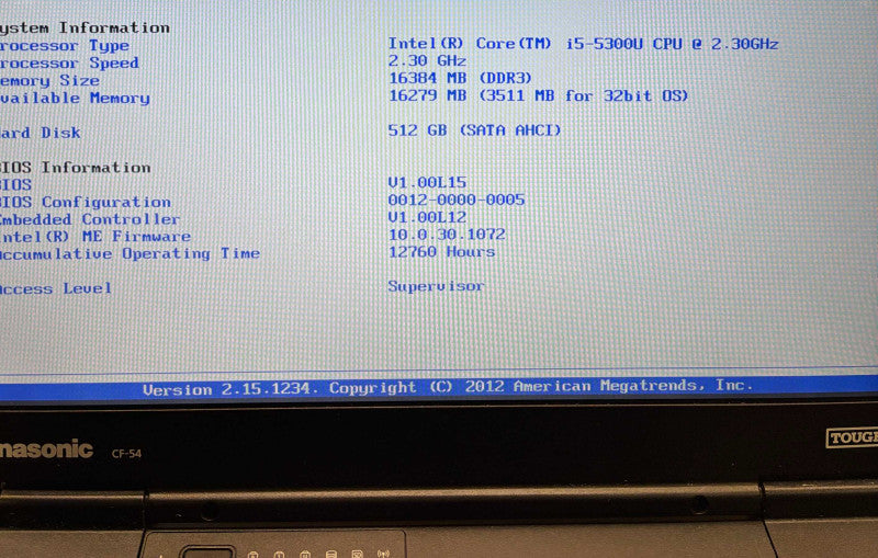 Panasonic ToughBook CF-54 i5-5300U@2.3GHz 16GB RAM 512GB SSD 12760Hrs READ!