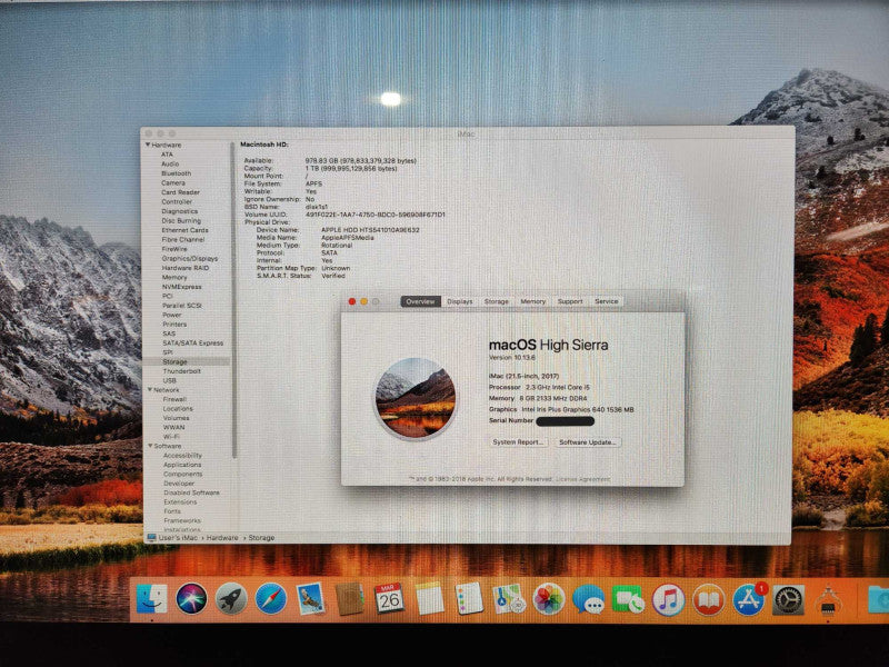 Apple iMac 21.5" A1418, Mid-2017, i5-7360U 2.30GHz, 8GB RAM, 1TB HDD