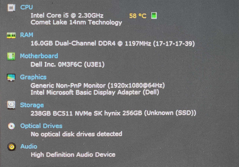 DELL OptiPlex 3080 USFF, i5-10500T 2.30GHz, 16GB RAM, 256GB NVMe w/ PWR