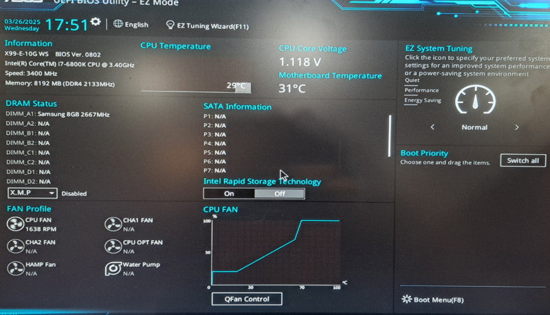 ASUS X99-E-10G WS  | i7-6800K  | 8GB DDR4