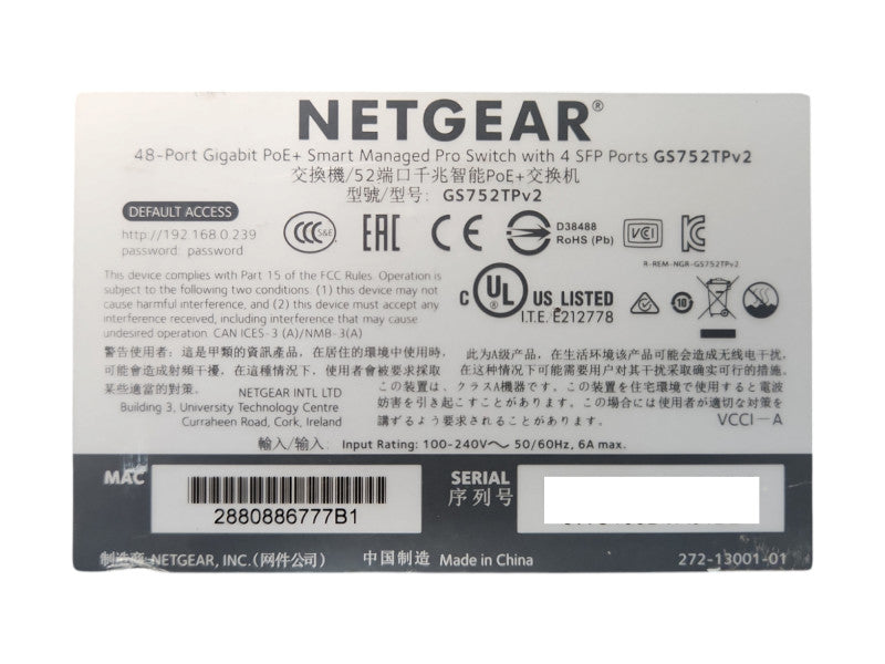 NetGear GS752TP ProSafe 48-Port Gigabit Smart Switch with PoE and 4x SFP Ports