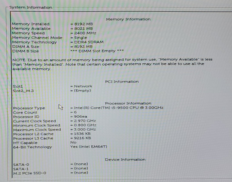 Dell OptiPlex 7770 AIO Core i7-9500@3.0GHz 8GB RAM  NO-HDD/SSD NO-STAND