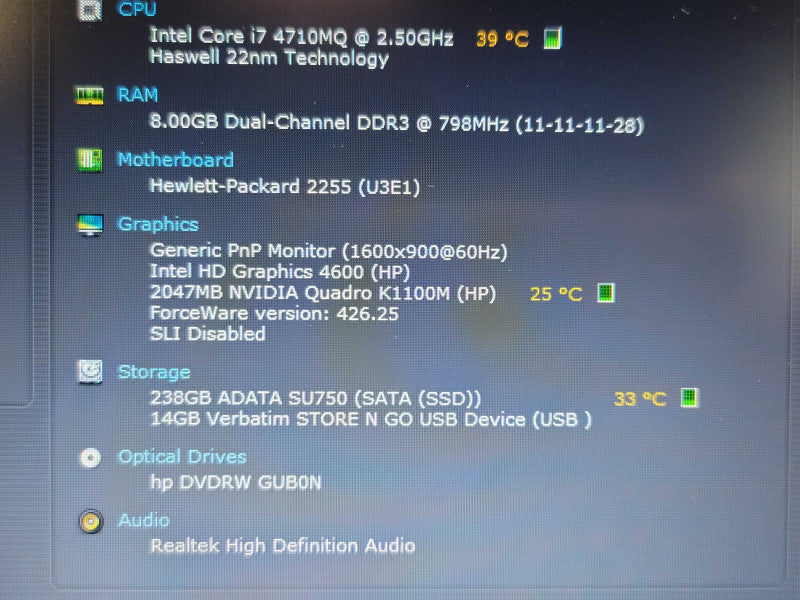 HP ZBook 17 G2 i7-4710MQ 8GB DDR3 Quadro K1100M 256GB  β Lap200