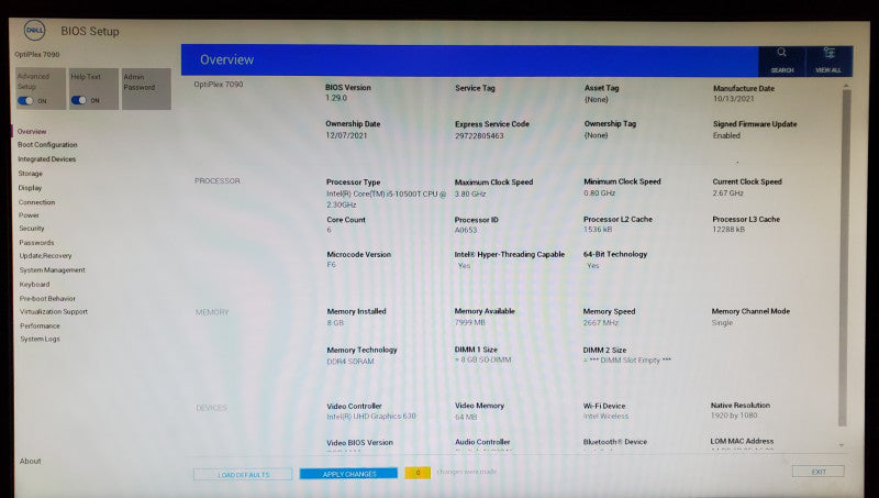 Dell OptiPlex 7090 USFF Core i5-10500T 8GB DDR4 256GB NVMe