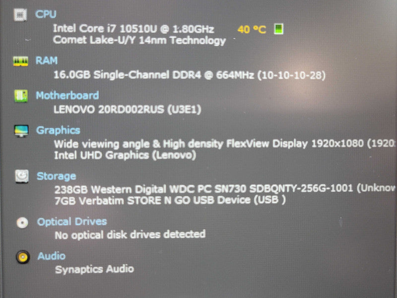 Lenovo ThinkPad E15 i7-10510U 16GB DDR4 256GB SSD READ β Lap200