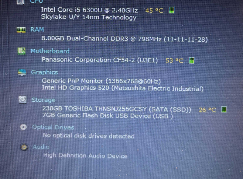 Panasonic ToughBook CF-54 i5-6300U@2.4GHz 8GB RAM 256GB SSD 3150Hrs READ