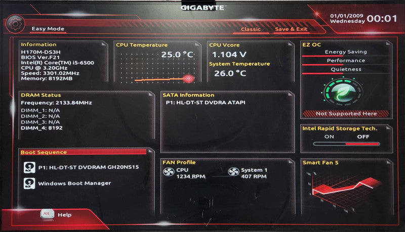 Custom PC/GIGABYTE H170M-DS3H, i5-6500 3.20GHz, 8GB RAM, No HDD
