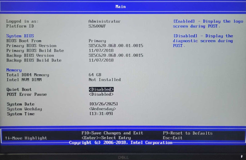 Intel S2600WF 2x Xeon Silver 4110 2.10 GHz, 64GB DDR4, 1x 1300W PSU _