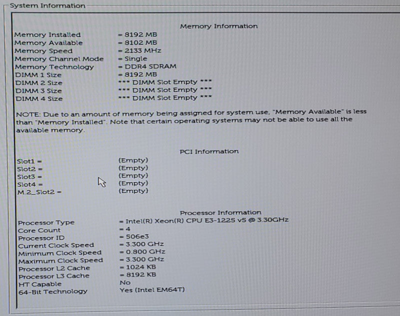 Dell Precision 3620 Intel Xeon E3-1225 v5@3.30GHz 8GB RAM NO-HDD/SSD