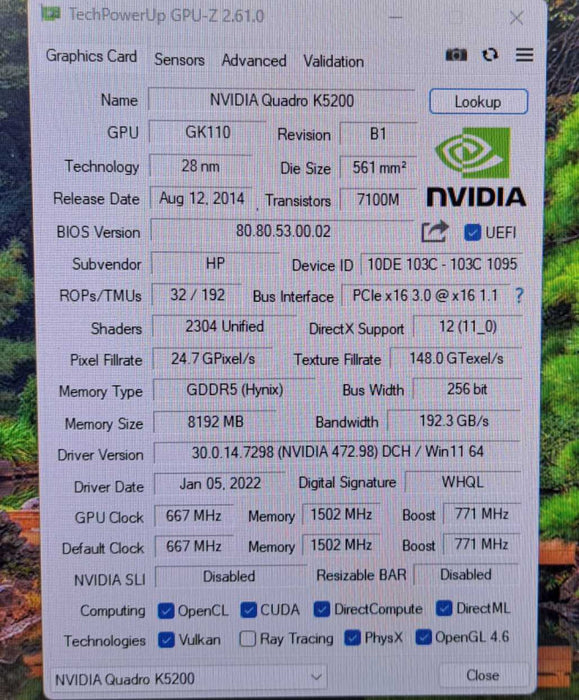 NVIDIA Quadro K5200 8GB GDDR5 Graphics Card w/ Bracket | 2x DP, 2x DVI
