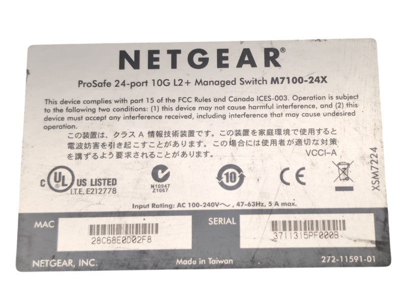 NETGEAR ProSafe 24-port 10G L2+ Managed Switch M7100-24X  -
