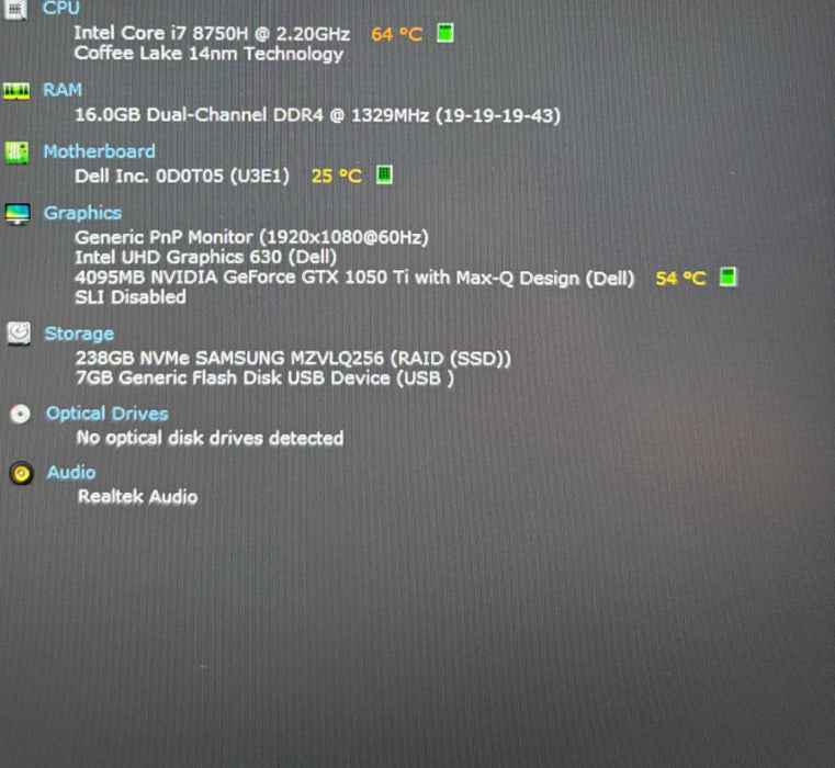 Dell XPS 15 9570 i7-8750H GTX1050 GPU 16GB RAM 256SSD No Power Adapter  Lap200