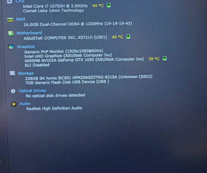 Asus VivoBook K571LH i7-10750H GTX 1650 16GB RAM 256SSD Faulty Battery READ  Lap200