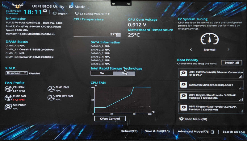 Custom PC/ASUS TUF Z370-PLUS GAMING II, i5-9400F, 16GB RAM, 256GB NVMe