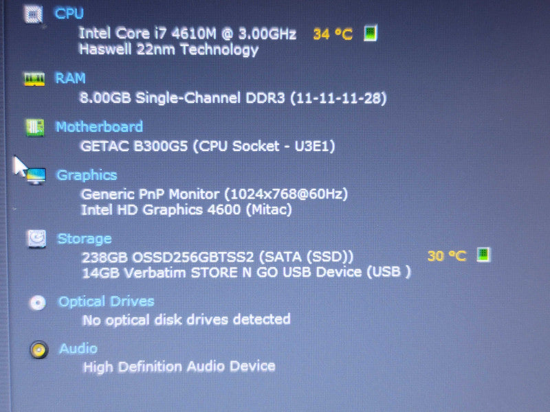 GETAC B300 G5 i7-4610M 8GB DDR4 256GB SSD 8889 HOURS No Adapter  β Lap200
