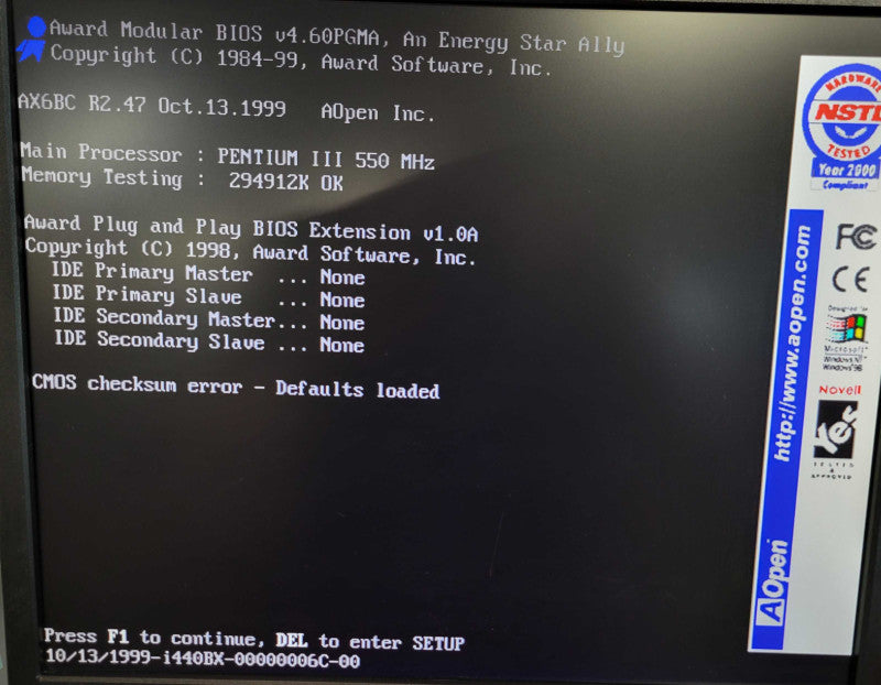 Intel Pentium III @ 500MHz AOpen AX6BC ATX Motherboard 288MB SDRAM %