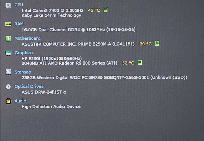 Custom PC/ ASUS PRIME B250M-A, i5-7400, 16GB DDR4, 256GB NVMe, R9 200