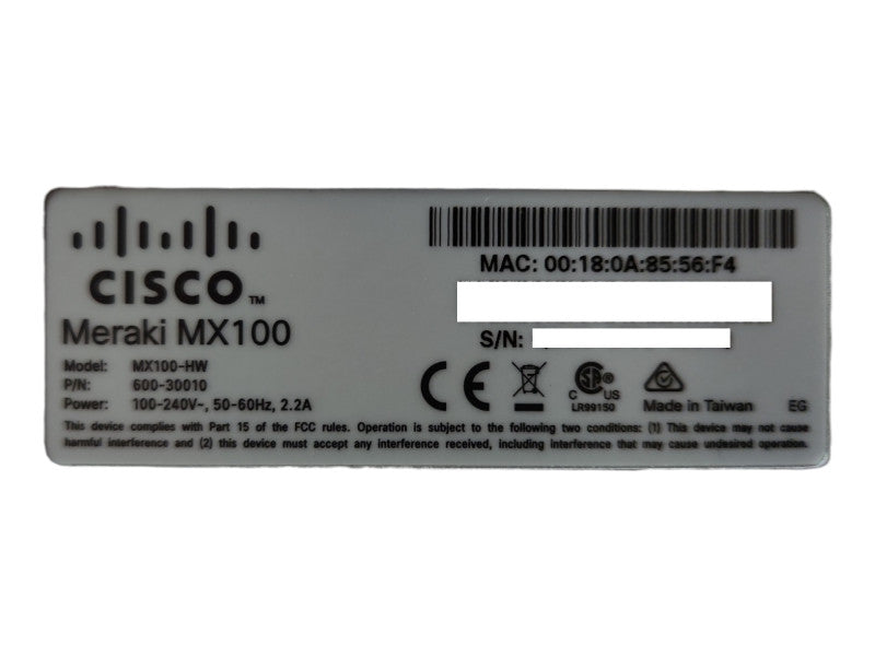 Cisco ‎Meraki MX100 MX100-HW Cloud Managed Security Appliance, UNCLAIMED