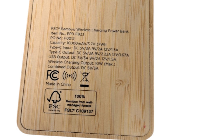 Ariel Bamboo FSC Wireless Power Bank | 10000mAh  Q
