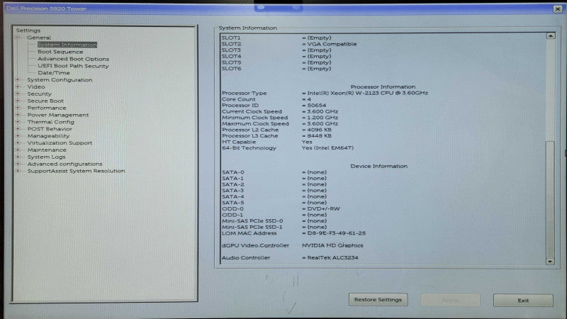 Dell Precision T5820, Xeon W-2123 3.60GHz, 8GB DDR4, M2000, 425W PSU
