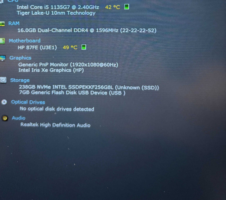 HP Laptop 15 Core i5-1135G7@2.4GHz 16GB RAM 256GB SSD  Lap200