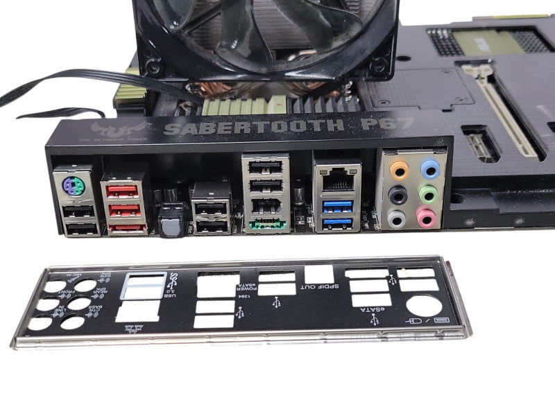 asus sabertooth P67 board with Core I7-2600K CPU, 16GB RAM, I/O Back Cover _