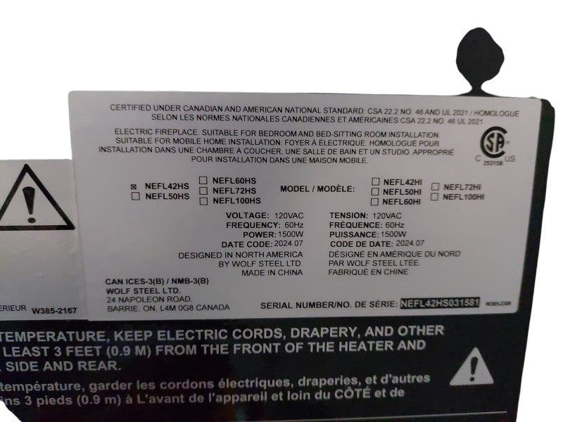 Napoleon Decrotive Electric FirePlace Wall Mount Insert 1500Watt  =