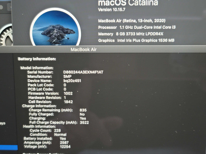 Apple MacBook Air A2179 (Retina 2020 13") i3 1000NG4 8GB DDR4 256GB SSD  β