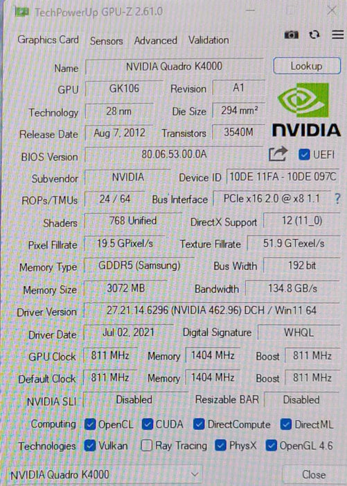 Nvidia Quadro K4000 3GB GDDR5 PCIe x16 Graphics Card Q_