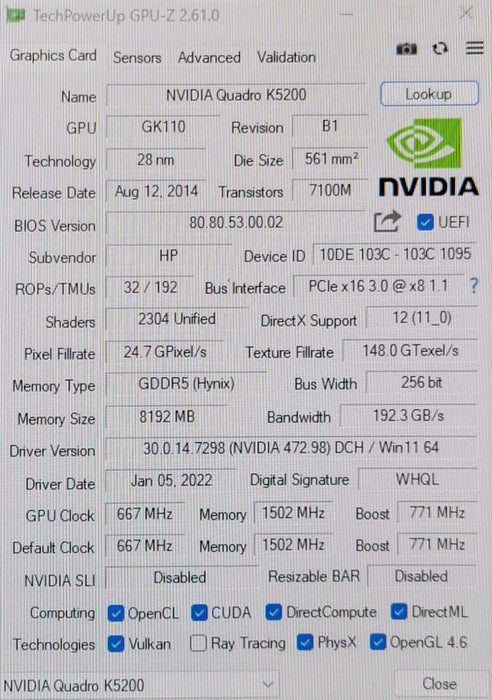 Nvidia Quadro K5200 8GB GDDR5 PC Graphics Card Q_