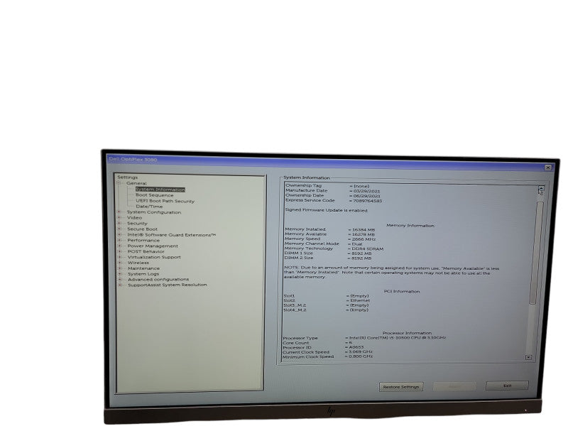 Dell OptiPlex 3080 SFF i5 - 10500 @ 3.10GHz 16GB DDR4 Ram Qθ
