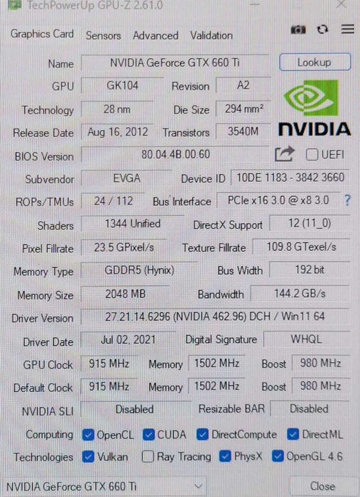 EVGA GeForce GTX 660 Ti 2GB GDDR5 Graphics Card - DisplayPort, HDMI, DVI Q_