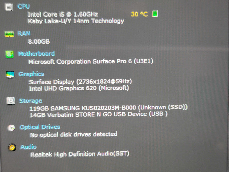 Microsoft Surface Pro (5th Gen) 1796 i5 8250U 8GB RAM 128GB SSD READ β BudLap